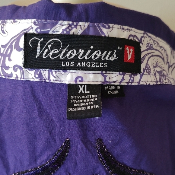 VICTORIOUS L.A. Purple Embroidered and Embelished Long Sleeve Shirt XL - Picture 14 of 16